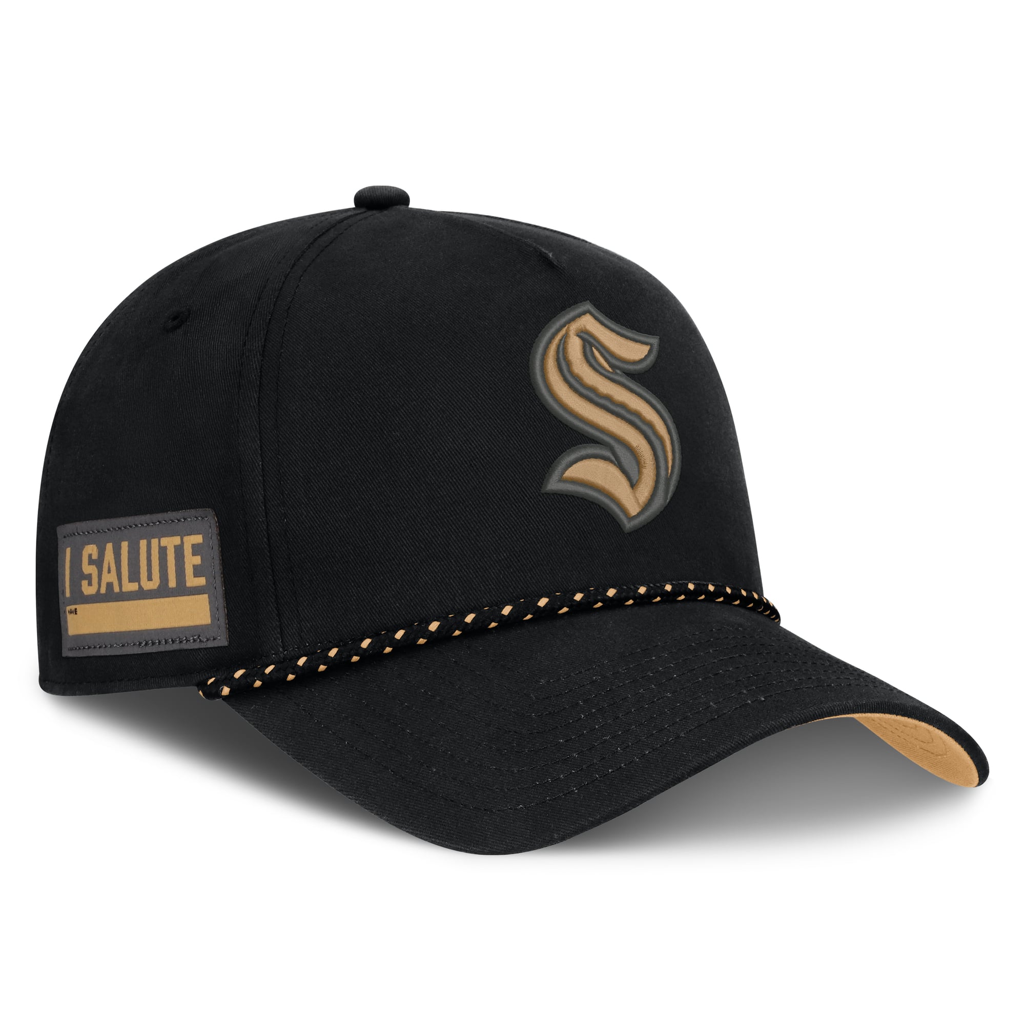 Men's Fanatics  Black Seattle Kraken Military Appreciation Authentic Pro A-Frame Adjustable Hat